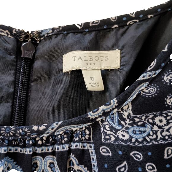 Talbots Dress 8 Maxi Navy Blue Patchwork Print Lined Bodice Sleeveless Back Zip - Picture 5 of 7